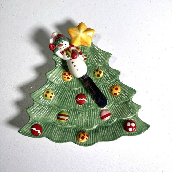 Fitz And Floyd Snowflake & Jake Christmas Tree Snack Plate with Spreader holiday - Picture 2 of 9